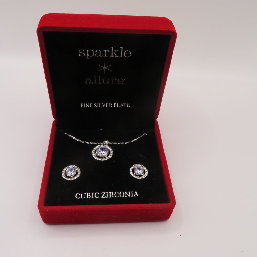 Silver Plated CZ Necklace Earrings Set - Picture 3 of 7